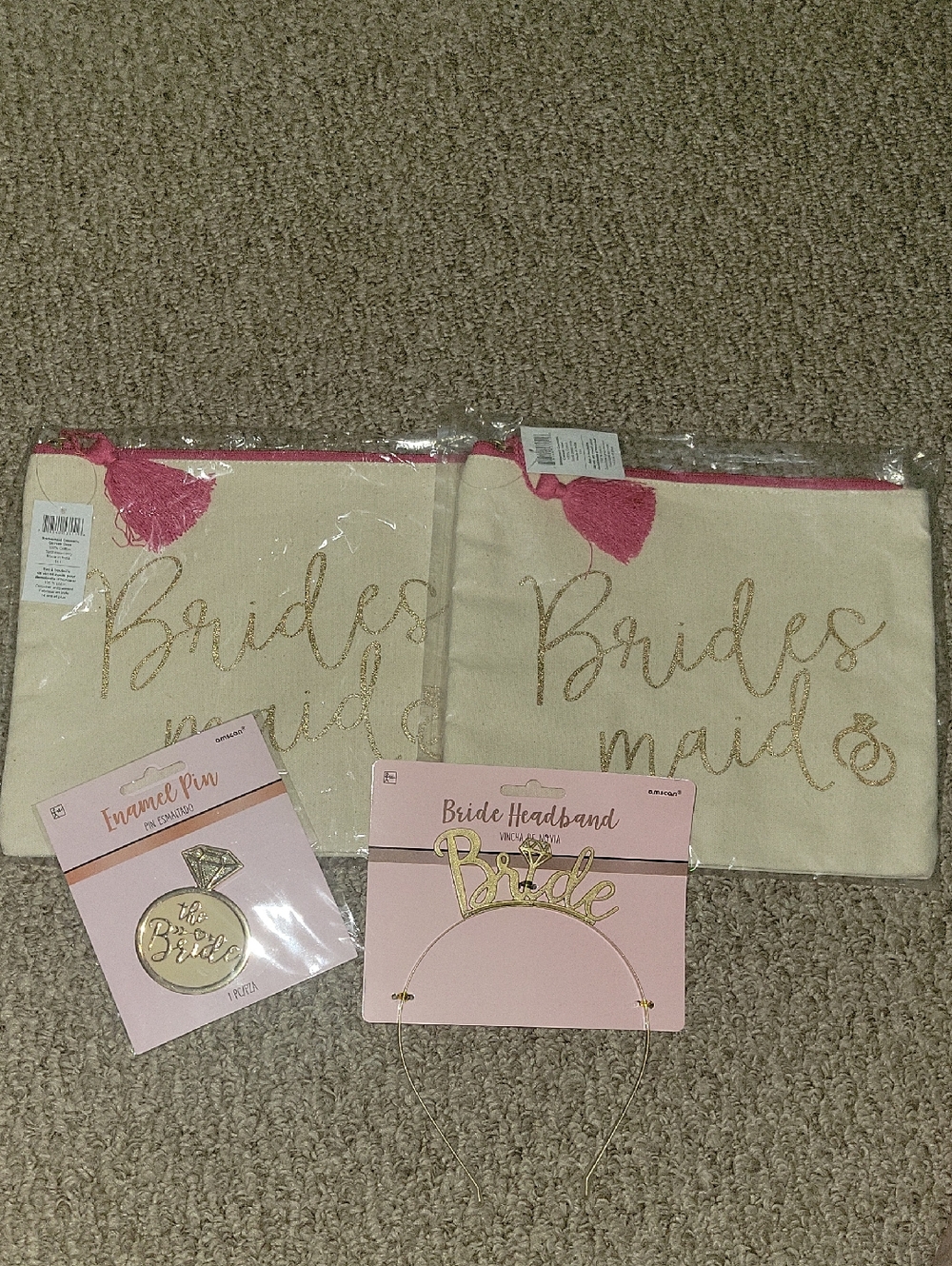 Bridesmaid Glitter Tote Pouch Set with Pink Tassels